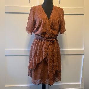 Burnt Orange Dotted Swiss Fabric Dress Size M